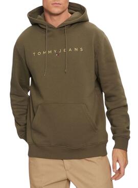 Sudadera Tommy Jeans Linear Gold capucha verde para hombre