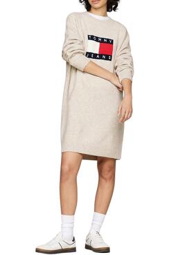 Vestido Tommy Jeans lana bandera beige para mujer