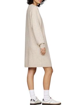 Vestido Tommy Jeans lana bandera beige para mujer