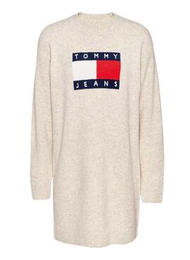 Vestido Tommy Jeans lana bandera beige para mujer