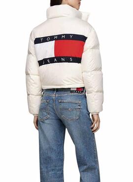 Plumífero Tommy Jeans Alaska bandera espalda blanco para mujer