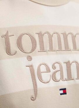 Sudadera Tommy Jeans logo rayas beige relaxed para mujer