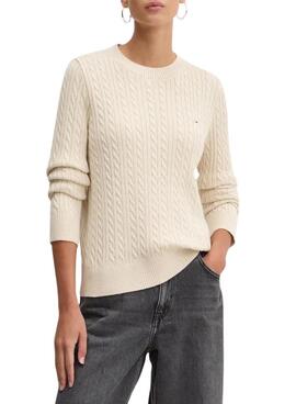 Jersey Tommy Jeans Essential trenzado beige para mujer