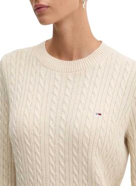 Jersey Tommy Jeans Essential trenzado beige para mujer