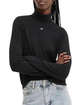 Jersey Tommy Jeans Essential cuello vuelto negro para mujer