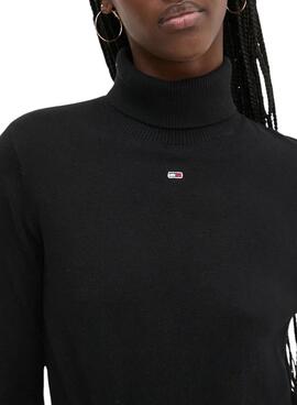 Jersey Tommy Jeans Essential cuello vuelto negro para mujer