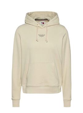 Sudadera Tommy Jeans Essential logo con capucha beige para mujer