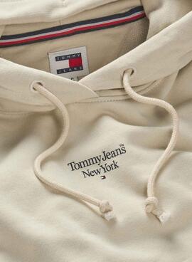 Sudadera Tommy Jeans Essential logo con capucha beige para mujer