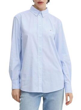 Camisa Tommy Jeans Essential rayas azul para mujer