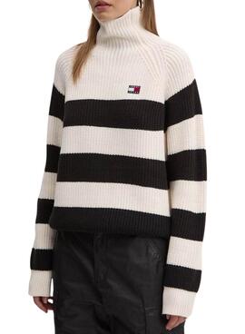 Jersey de punto Tommy Jeans cuello vuelto rayas para mujer