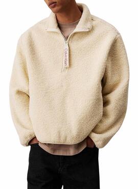 Sudadera Calvin Klein Jeans Sherpa borreguillo beige para hombre