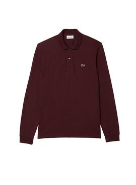 Polo Lacoste manga larga granate para hombre