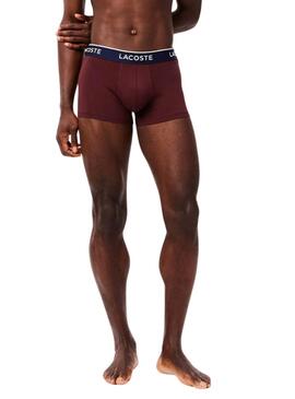 Calzoncillos Lacoste Boxer granate rosa y azul para hombre