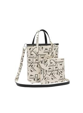 Bolso Lacoste Anna Vertical blanco y negro para mujer