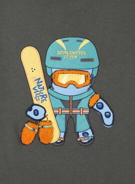 Camiseta El Pulpo snowboard gris para hombre