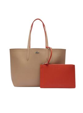 Bolso Lacoste Anna reversible beige y naranja para mujer