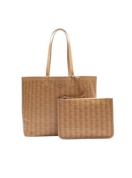 Bolso Lacoste Shopper monográfico camel para mujer