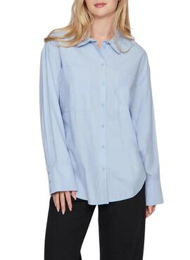 Camisa Vila Vifine azul oversized para mujer