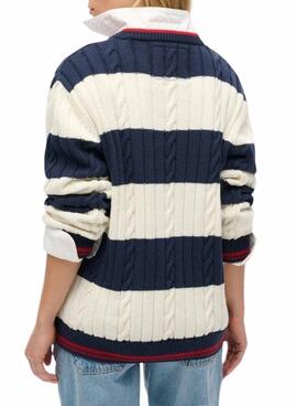 Jersey Superdry Oversized Cable rayas azul para mujer