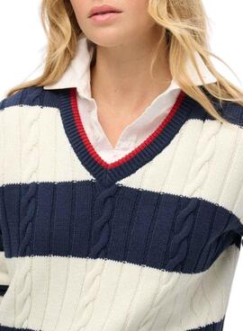 Jersey Superdry Oversized Cable rayas azul para mujer