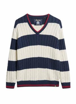 Jersey Superdry Oversized Cable rayas azul para mujer