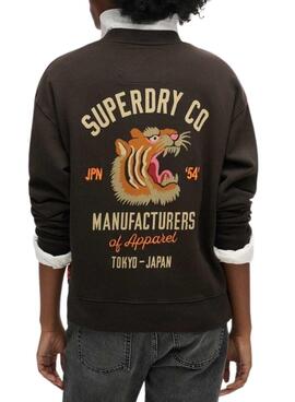 Sudadera Superdry Workwear Embroider Loose negro para mujer