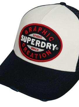 Gorra Superdry Mesh Trucker blanco y marino para hombre