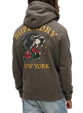 Sudadera Superdry Tattoo Back Graphic con capucha negro para hombre