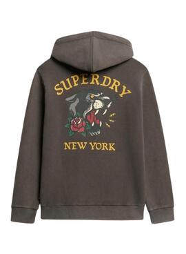 Sudadera Superdry Tattoo Back Graphic con capucha negro para hombre