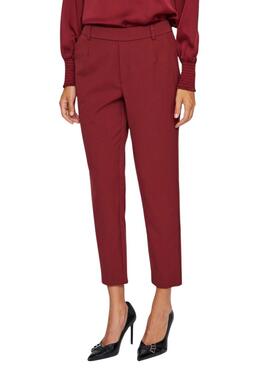 Pantalón Vila Vivarone slim granate para mujer