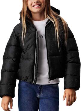 Chaqueta Calvin Klein de plumas logo negro niña