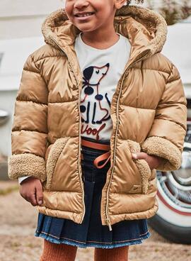 Chaquetón Mayoral combinado borrego canela niña