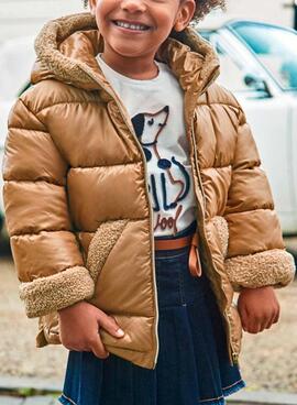 Chaquetón Mayoral combinado borrego canela niña