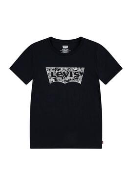 Camiseta levis Floral Batwing negro para niña