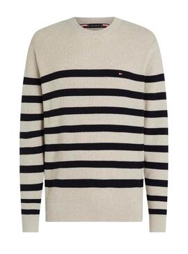 Jersey Tommy Hilfiger Structure rayas beige y azul para hombre