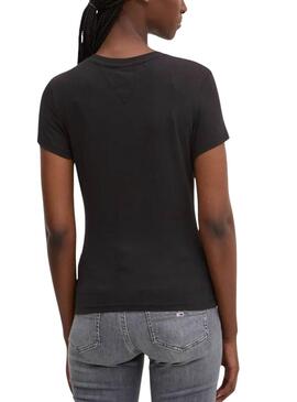 Camiseta Tommy Jeans Slim Linear negro para mujer