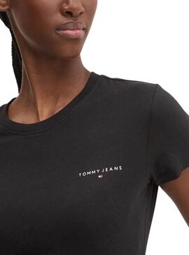 Camiseta Tommy Jeans Slim Linear negro para mujer