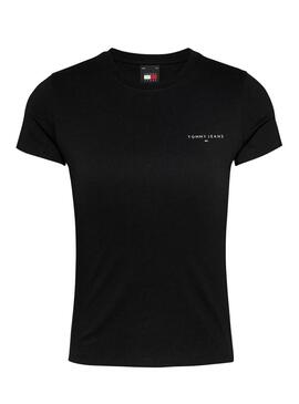 Camiseta Tommy Jeans Slim Linear negro para mujer