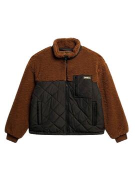 Cazadora Superdry Fleece marrón y negro para mujer