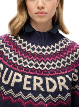 Jersey Superdry Fairisle azul marino para mujer