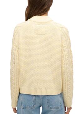 Jersey Superdry Cable Mock beige para mujer