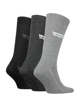 Pack 3 calcetines Levis Regular Batwing logo gris para hombre