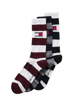 Caja tres calcetines Tommy Jeans Rugby rayas para hombre y mujer