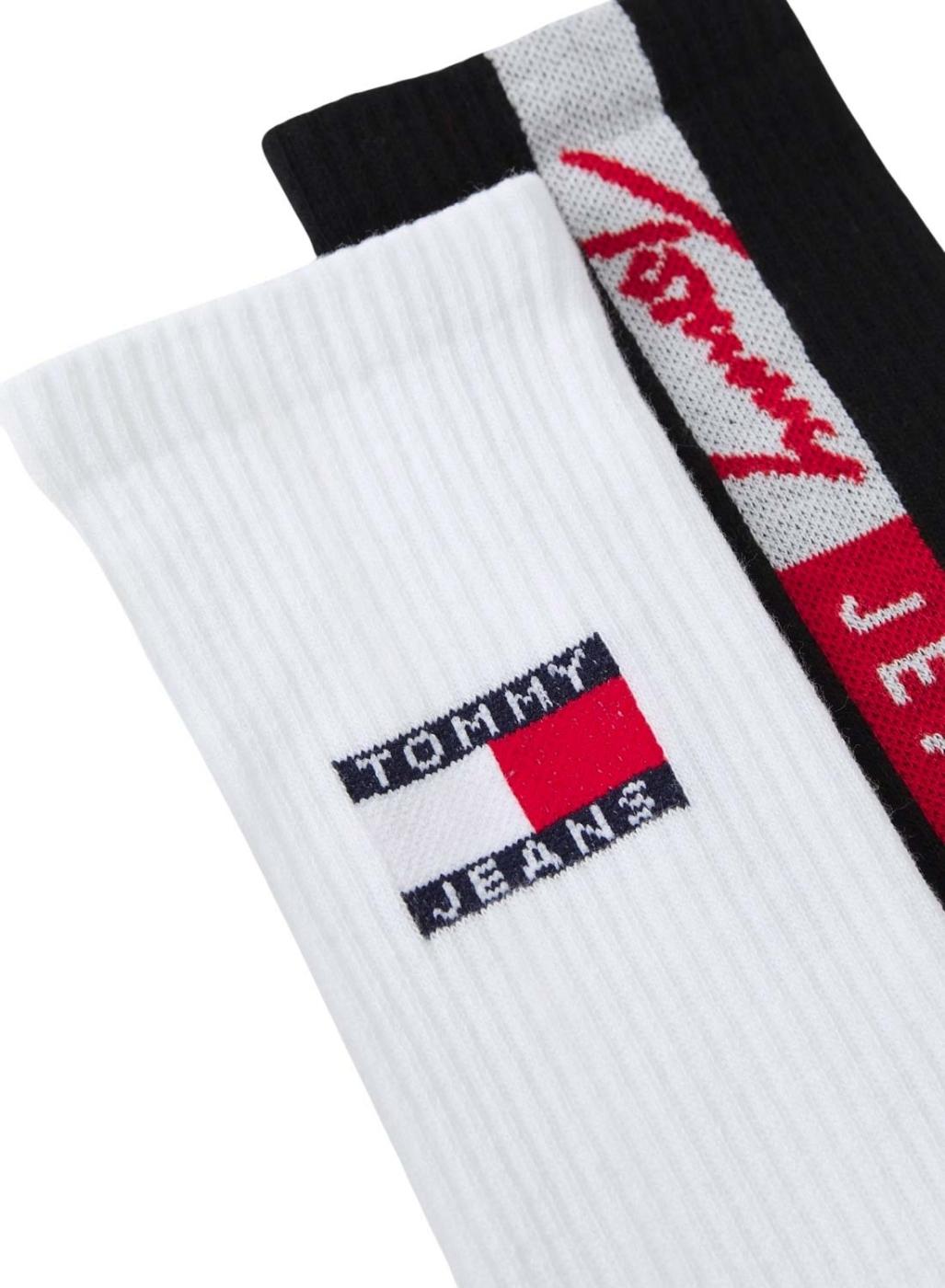 Pack 2 calcetines Tommy Jeans blanco y negro Vertical Logo para hombre y mujer