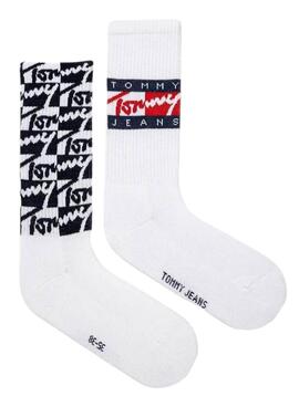 Pack 2 calcetines Tommy Jeans Flag blanco