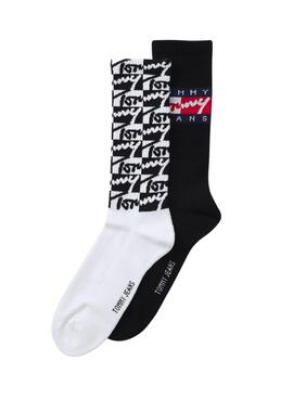 Pack 2 calcetines Tommy Jeans Flag negro