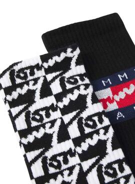 Pack 2 calcetines Tommy Jeans Flag negro