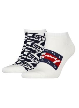 Pack 2 calcetines Tommy Jeans Sneaker Flag blanco para hombre y mujer