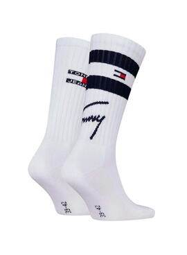 Pack 2 calcetines Tommy Jeans Sport Stripe blanco para hombre y mujer