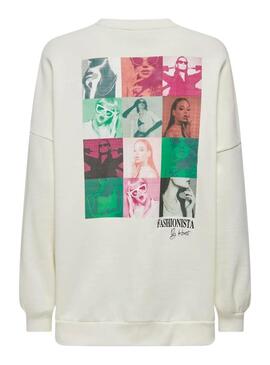 Sudadera Only Daze Collage beige para mujer